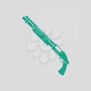 Pump-action shotgun icon. Gray background with green. Vector illustration.