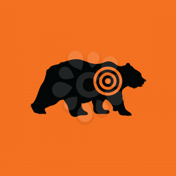 Bear silhouette with target  icon. Orange background with black. Vector illustration.