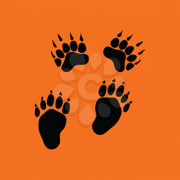 Bear trails  icon. Orange background with black. Vector illustration.