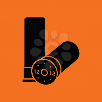 Ammo from hunting gun icon. Orange background with black. Vector illustration.
