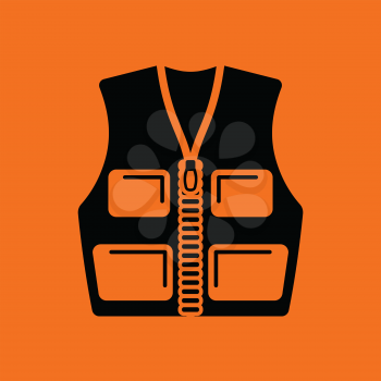 Hunter vest icon. Orange background with black. Vector illustration.