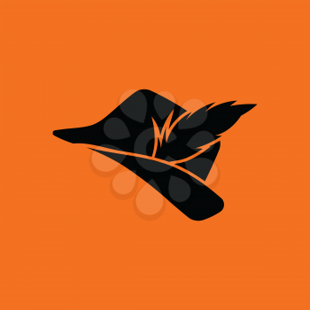 Hunter hat with feather  icon. Orange background with black. Vector illustration.