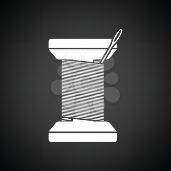 Sewing reel with thread icon. Black background with white. Vector illustration.