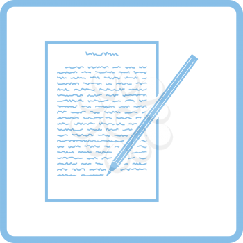 Sheet with text and pencil icon. Blue frame design. Vector illustration.