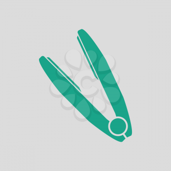 Hair straightener icon. Gray background with green. Vector illustration.