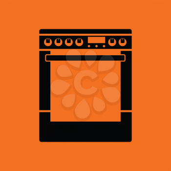 Kitchen main stove unit icon. Orange background with black. Vector illustration.