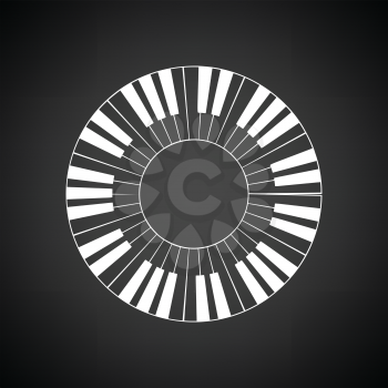 Piano circle keyboard icon. Black background with white. Vector illustration.