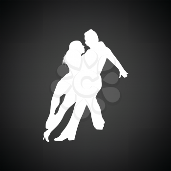 Dancing pair icon. Black background with white. Vector illustration.