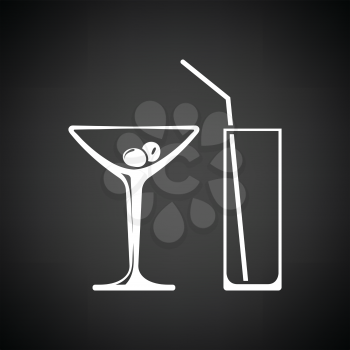 Coctail glasses icon. Black background with white. Vector illustration.