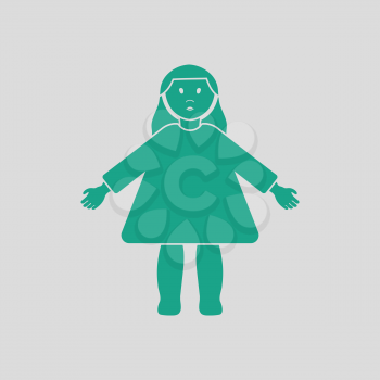 Doll toy ico. Gray background with green. Vector illustration.