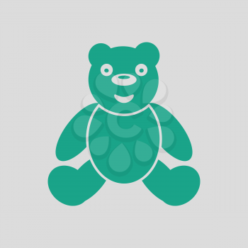 Teddy bear ico. Gray background with green. Vector illustration.