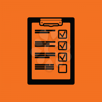 Training plan tablet icon. Orange background with black. Vector illustration.