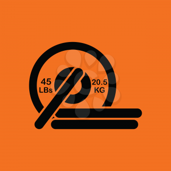 Barbell disks icon. Orange background with black. Vector illustration.