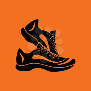 Fitness sneakers icon. Orange background with black. Vector illustration.