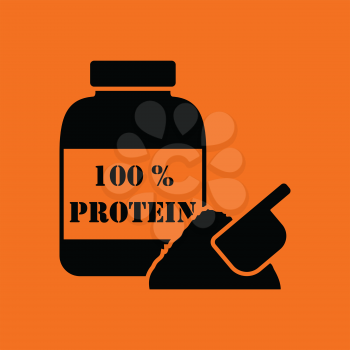 Protein conteiner icon. Orange background with black. Vector illustration.