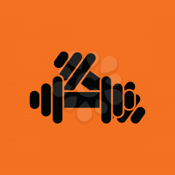 Dumbbell icon. Orange background with black. Vector illustration.