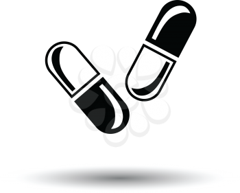 Pills icon. White background with shadow design. Vector illustration.