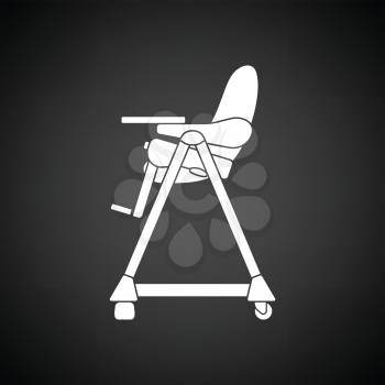 Baby high chair icon. Black background with white. Vector illustration.