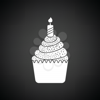 First birthday cake icon. Black background with white. Vector illustration.