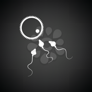 Sperm and egg cell icon. Black background with white. Vector illustration.