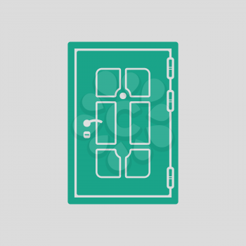 Apartments door icon. Gray background with green. Vector illustration.