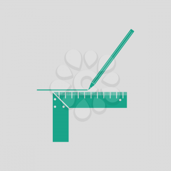 Pencil line with scale icon. Gray background with green. Vector illustration.