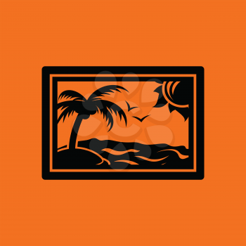 Landscape art icon. Orange background with black. Vector illustration.