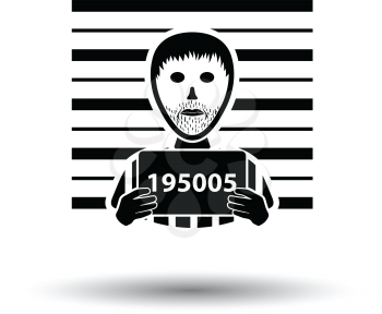 Prisoner in front of wall with scale icon. White background with shadow design. Vector illustration.