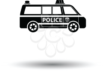 Police van icon. White background with shadow design. Vector illustration.