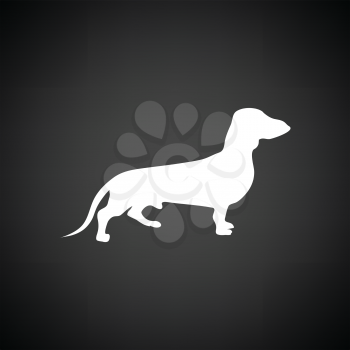 Dachshund dog icon. Black background with white. Vector illustration.