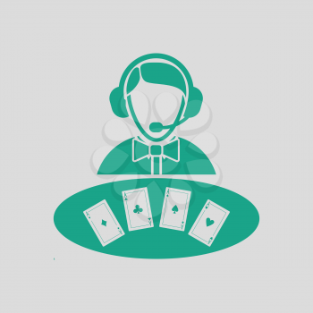 Casino dealer icon. Gray background with green. Vector illustration.