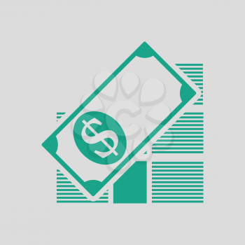 Stack of banknotes icon. Gray background with green. Vector illustration.