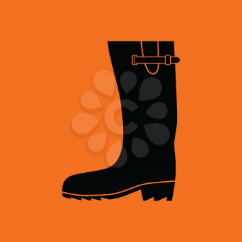 Rubber boot icon. Orange background with black. Vector illustration.