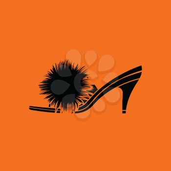 Woman pom-pom shoe icon. Orange background with black. Vector illustration.
