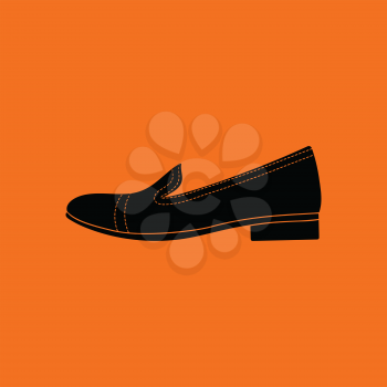 Woman low heel shoe icon. Orange background with black. Vector illustration.