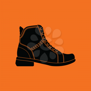 Woman boot icon. Orange background with black. Vector illustration.