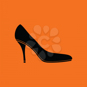 Middle heel shoe icon. Orange background with black. Vector illustration.