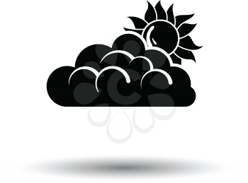 Sun behind clouds icon. White background with shadow design. Vector illustration.