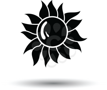 Sun icon. White background with shadow design. Vector illustration.