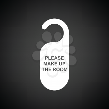 Mke up room tag icon. Black background with white. Vector illustration.