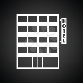 Hotel building icon. Black background with white. Vector illustration.