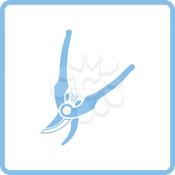 Garden scissors icon. Blue frame design. Vector illustration.