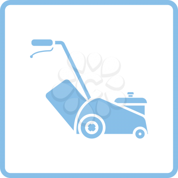 Lawn mower icon. Blue frame design. Vector illustration.