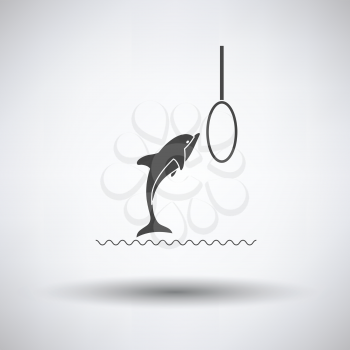 Jump dolphin icon on gray background, round shadow. Vector illustration.