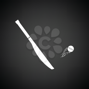 Cricket bat icon. Black background with white. Vector illustration.