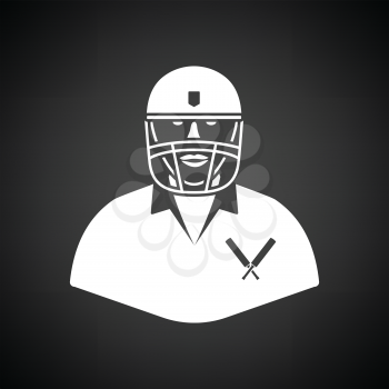 Cricket player icon. Black background with white. Vector illustration.