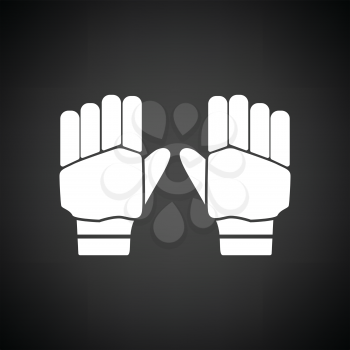 Pair of cricket gloves icon. Black background with white. Vector illustration.