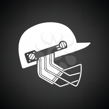 Cricket helmet icon. Black background with white. Vector illustration.
