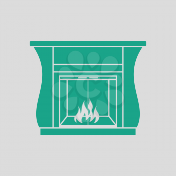 Fireplace with doors icon. Gray background with green. Vector illustration.
