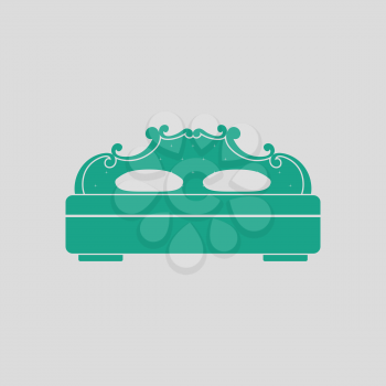 King-size bed icon. Gray background with green. Vector illustration.